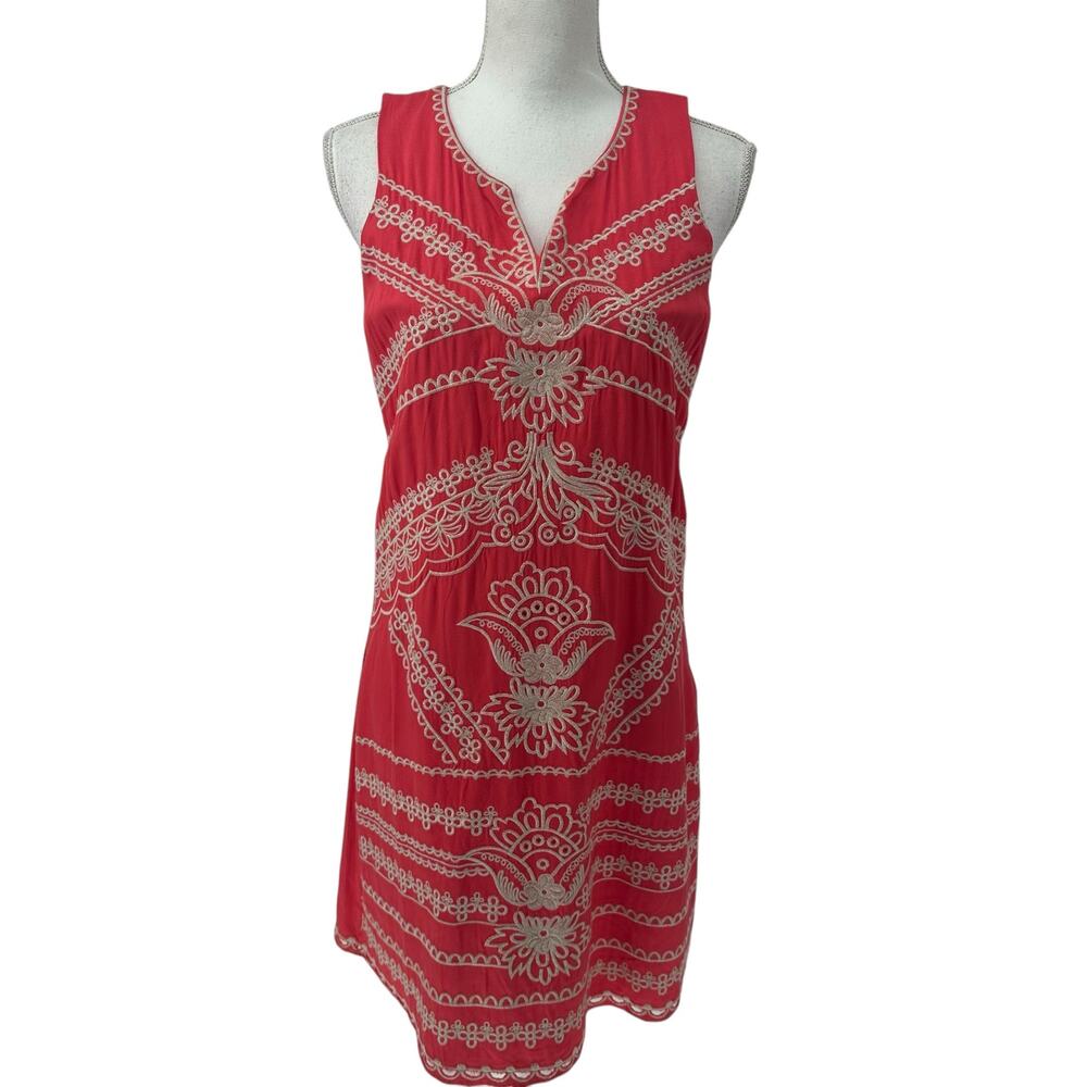 Skies Are Blue Coral Leonna Embroidered Shift Dress Sz 8